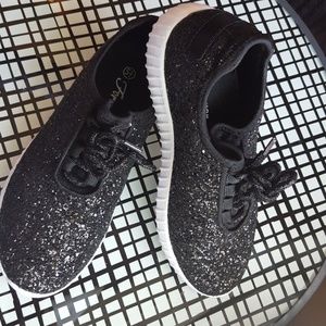 BLACK CHUNKY GLITTER SPARKLY SHOES